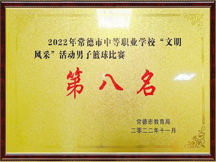 2022年常德市中等职业学校“文明风采”活动男子篮球比赛第八名